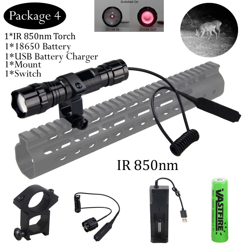5W IR 850nm Professional Night Vision Hunting Torch Tactical Infrared Radiation  Zoomable Outdoor Linterna Waterproof Flashlight