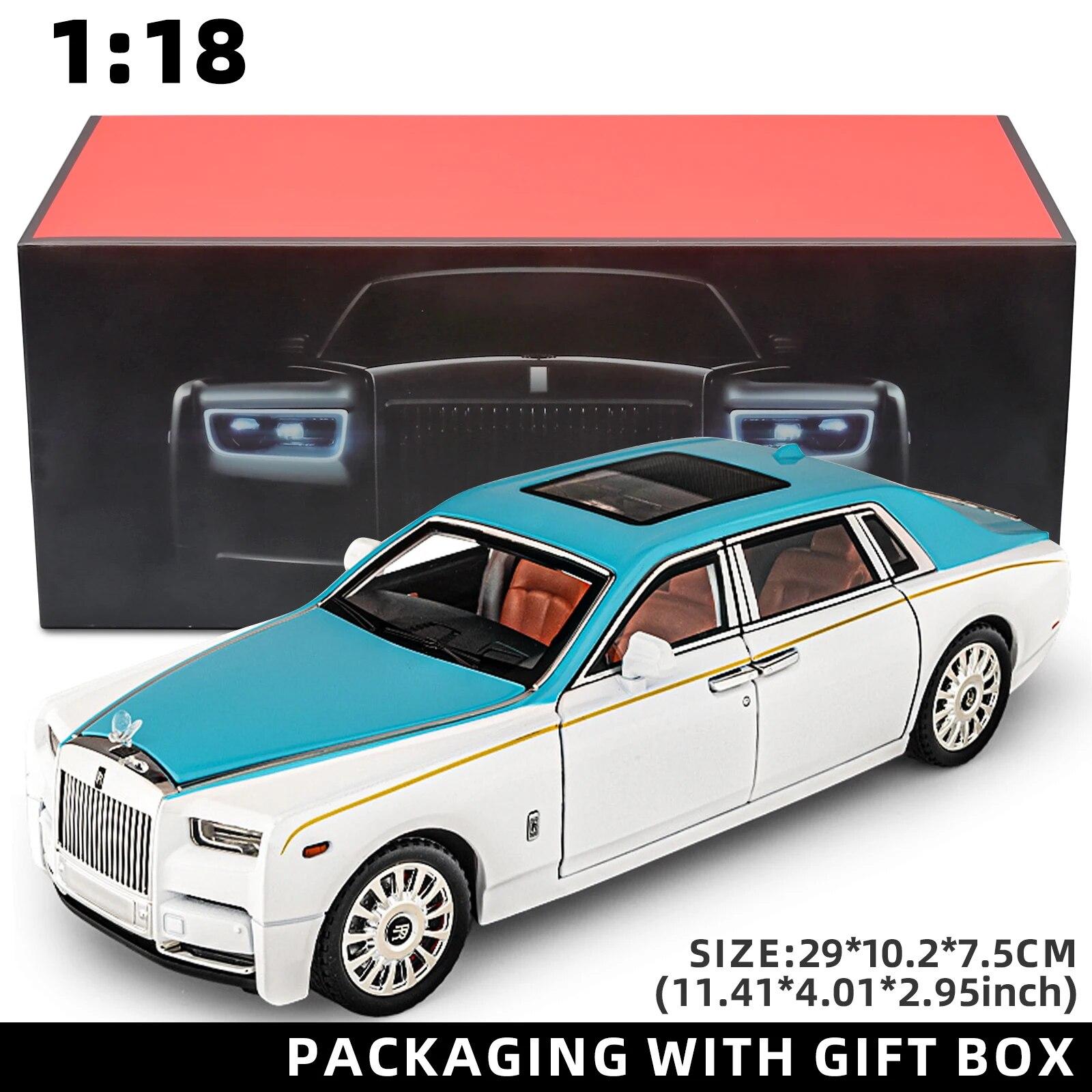 

1:18 Модель автомобиля Rolls-Royce Phantom, игрушечная литая машинка из цинкового сплава со звуком и светом, реалистичная модель для моделирования