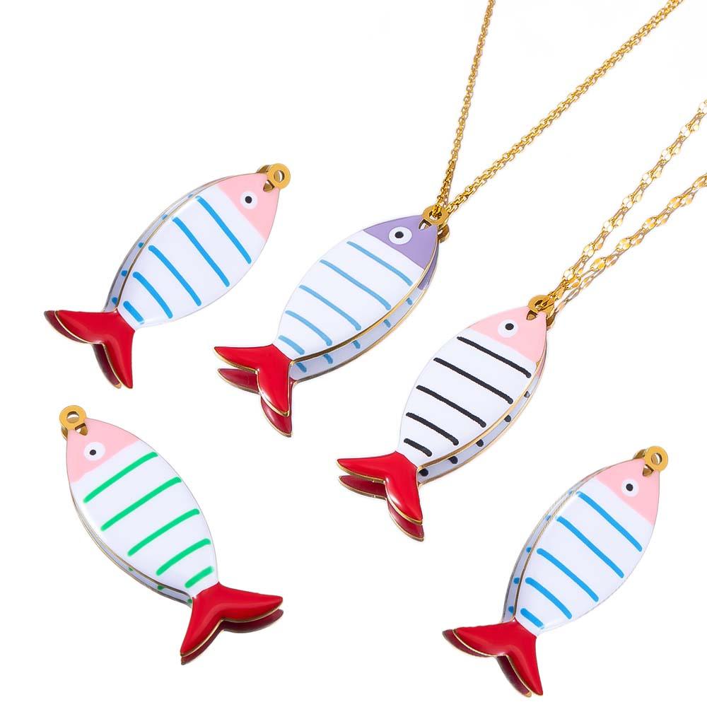 2pcs 6pcs Stainless Steel Enamel Stripe Fish Red Fish Tail Charms Animal Pendant Base for DIY Earring Necklace Jewelry Findings