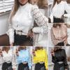 Women's Mock Neck Long Sleeve Blouse Regular Fit Elegant Lace Patchwork Shirt Spring Office Daily Top