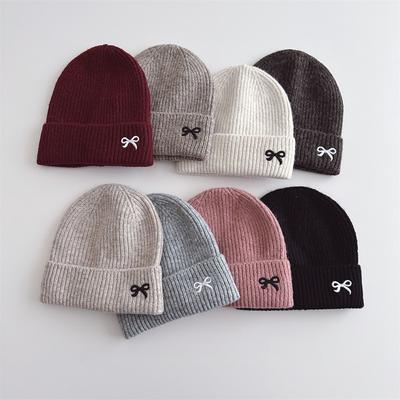 Nouveau Chapeau Tricoté Tendance Pour Enfants Fille Doux Broderie Nœud Enfants Fille Bonnet Mignon Automne Hiver Chaud Élastique Chapeau