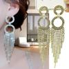 Exaggerated Trendy Long Tassel Rhinestone Circle Dangle Earrings with Micro-Pavé, Cross-Border Fashion High-End Design.