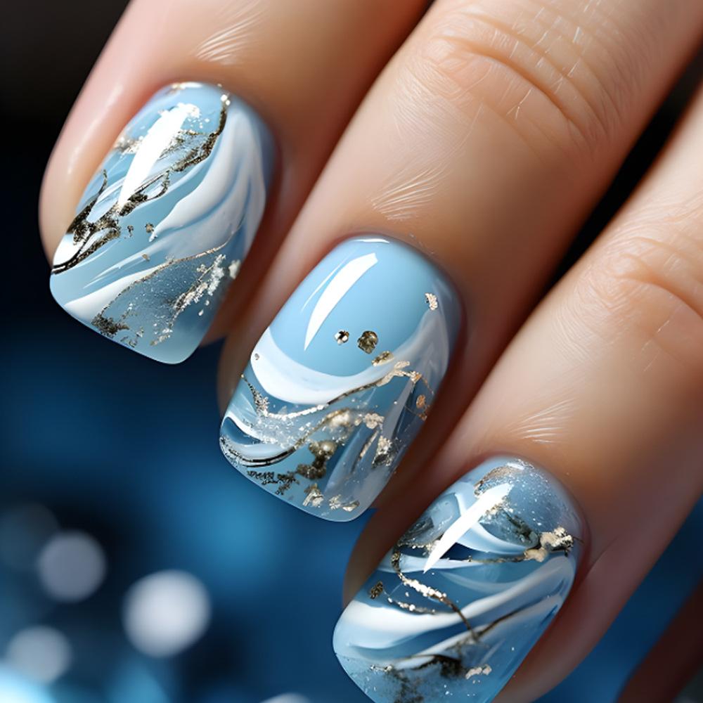 Summer Sweetheart Handmade Short Coffin Press On Nails Dreamy Stars Moon Colorful Cute Fake Nails For Girls