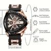 Men Universal Casual Quartz Watch Multifunctional Polygonal Three-Eye Dial Silicone Strap Auto Date Wristwatch Men Festival Gift