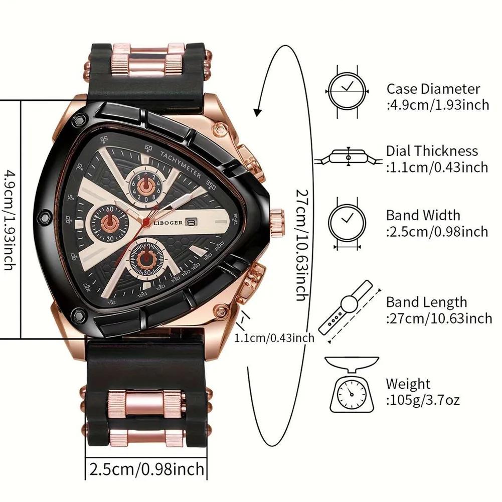 Men Universal Casual Quartz Watch Multifunctional Polygonal Three-Eye Dial Silicone Strap Auto Date Wristwatch Men Festival Gift