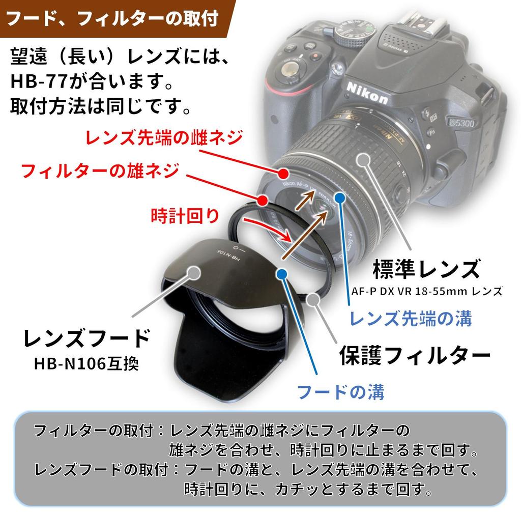 Nikon Double Zoom Kit for and D5300 SLR Cameras Compatible Hoods Lens Protection Filters Camera Accessory Set of 4 and 58 F-Foto AF-P D3400, D3500,