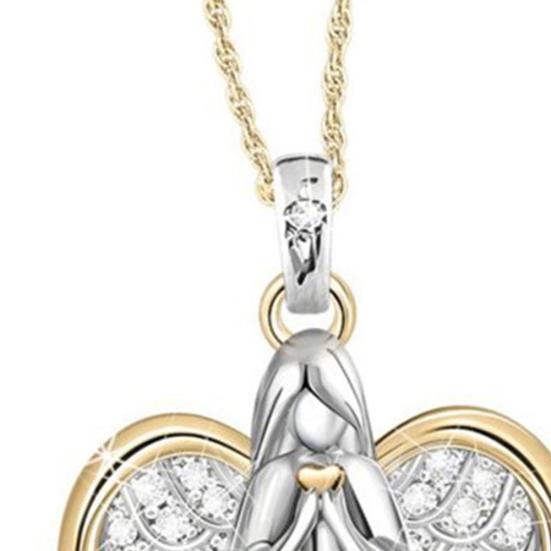 Damen-Halskette mit Strass-Intarsien, Winkelflügel-Herz-Anhänger, Halskette, Schmuck, Geschenk