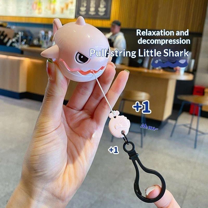 Pull String Biting Shark Keychain Funny Stress Relief Fidget Toy Cute Shark Pendant For Backpack Bag Decor Car Key Accessories