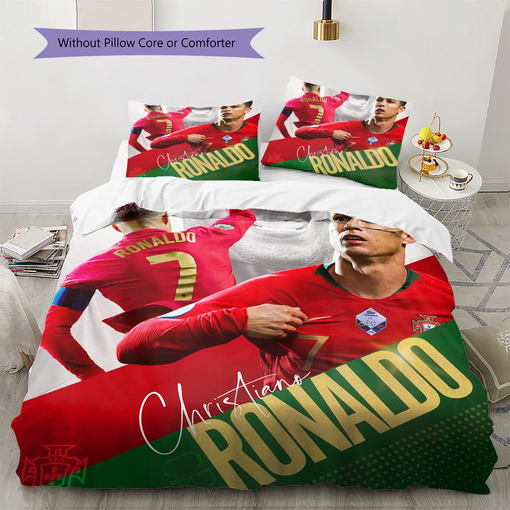 Cristiano Ronaldo Wzór Pościel Zestaw Kołdry Dekoracja Domu Prezent (1 * poszwa na kołdrę + 2 * poszewki na poduszki bez rdzenia)