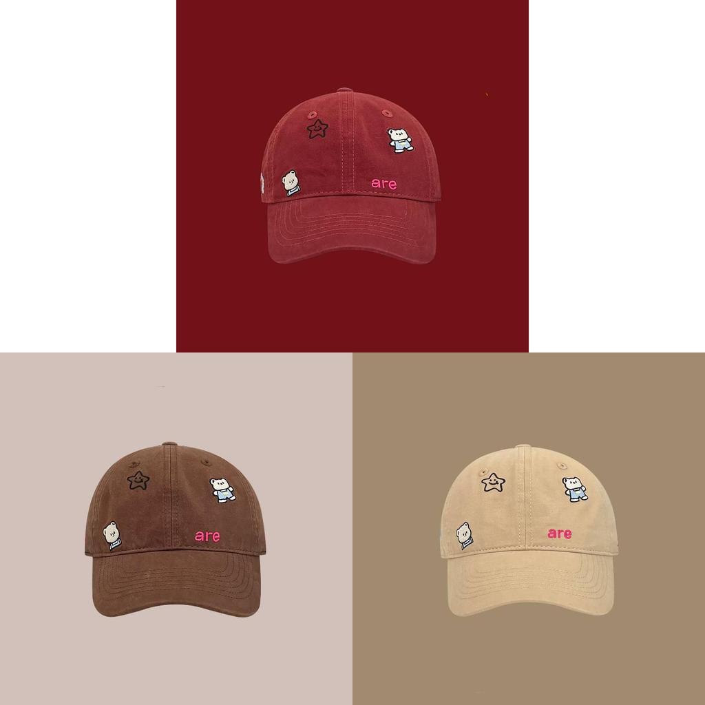 Adorable Bear Embroidery Baseball Cap For Girls Cotton Sun Protection Hat