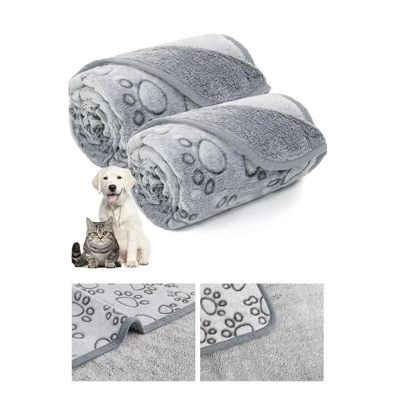 Flannel Pet Blanket Embossed Paw Print Design Soft Cozy Throw Mat for Dogs Cats Sleep Bed Mat Heat Retention Cushion