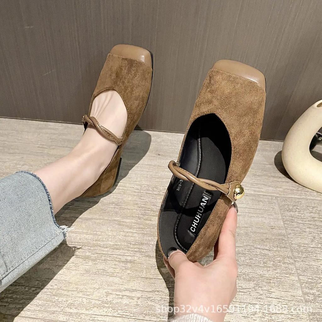 Fashion Flat Shoes for Women New 2025 Spring Autumn Square Toe Mary Jane Shoes Ladies Suede Plus Size Women's Shoes 41-43 Loafers Women