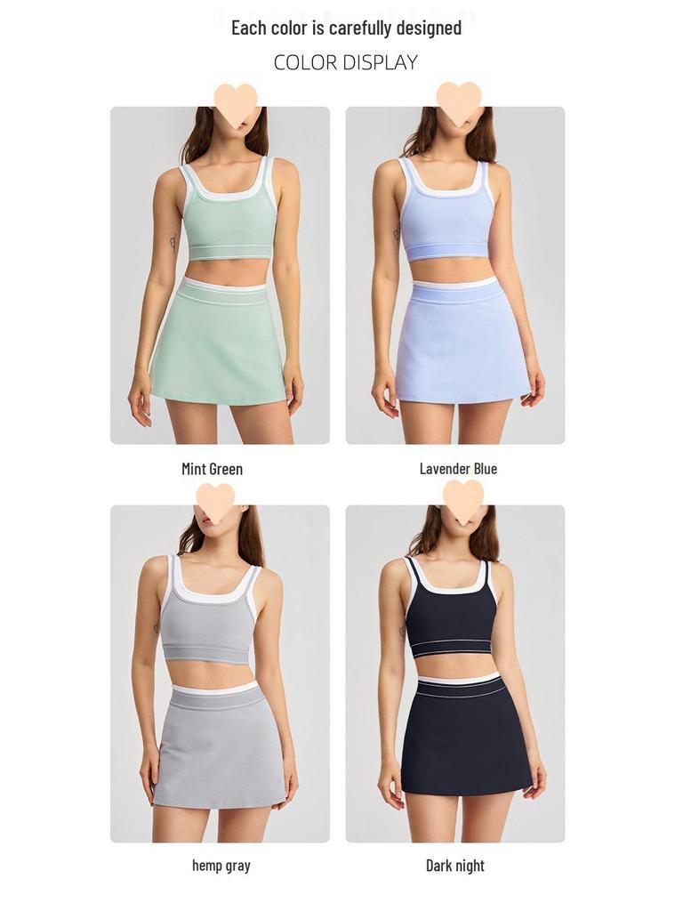 QYZJ Color Block Strappy Sports Bra & Skirt Set