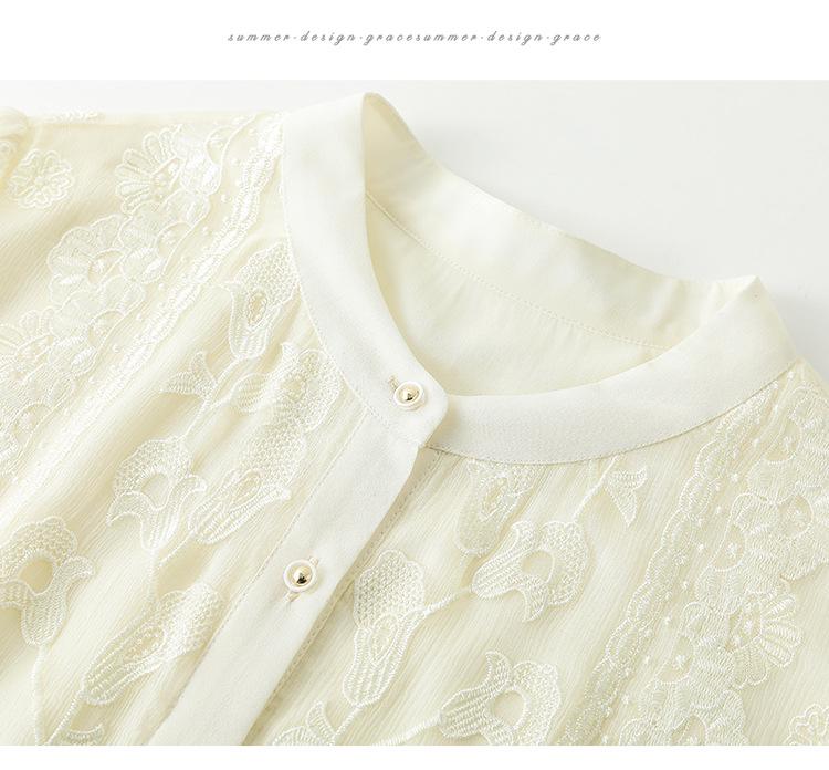 Women's Summer 2025 Slim Waist Embroidered Mulberry Silk Dress - Mid-Sleeve, Plus Size