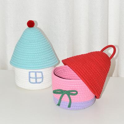 New Portable Cute Storage Basket Desktop Sundries Storage Box Snack Toys Organizer Hand-Woven Make Up Basket Home Decor
