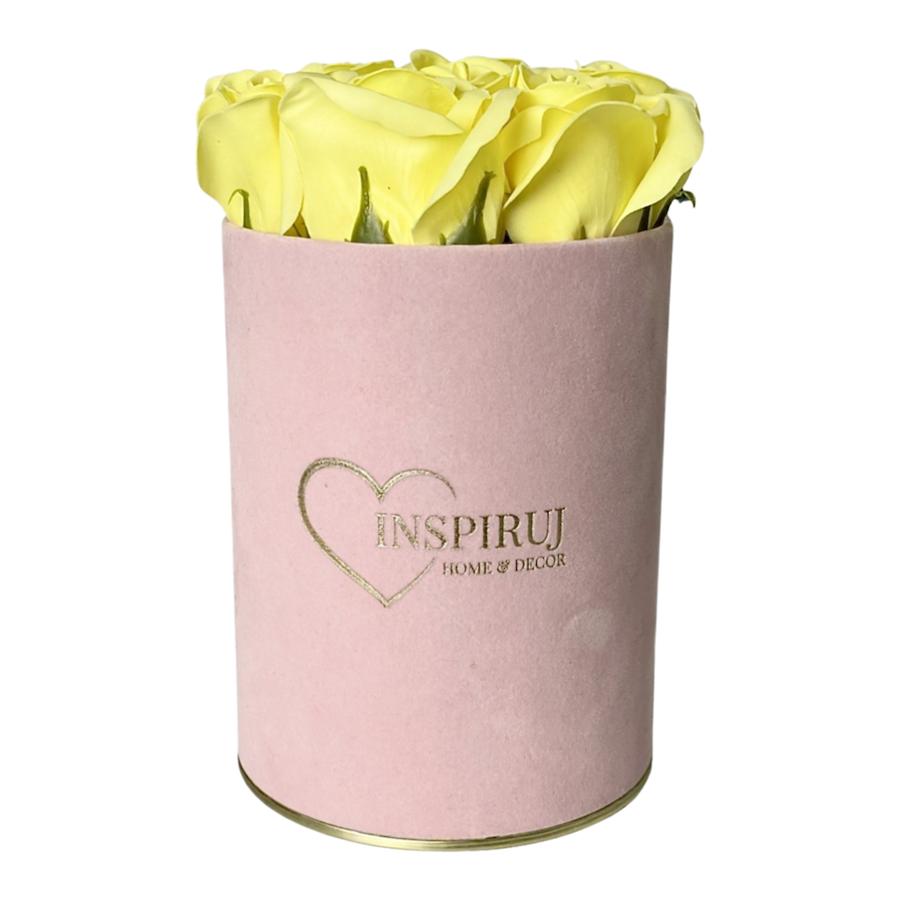 Flowerbox Inspiruj - Pink Box with Soap Roses - No. 16 Yellow