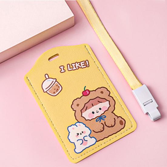 Pouzdro na karty Praktický kreslený design Roztomilý multifunkční chránič sběrnicových karet se šňůrkou
