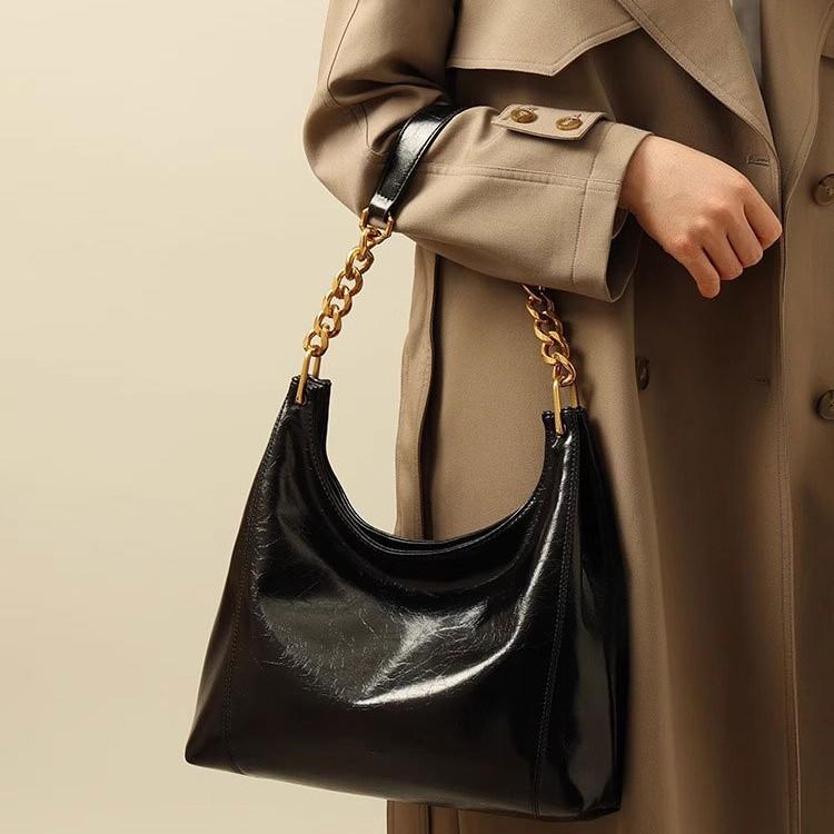 Veľkokapacitná čierna reťazová taška pod pazuchu, dámska jednoramenná crossbody taška do práce na jar a leto