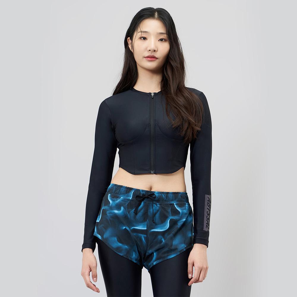 BARREL Women'S Abyssal Crop Zip-Up Rash Guard Black (Bi2Wwrg21Blk)