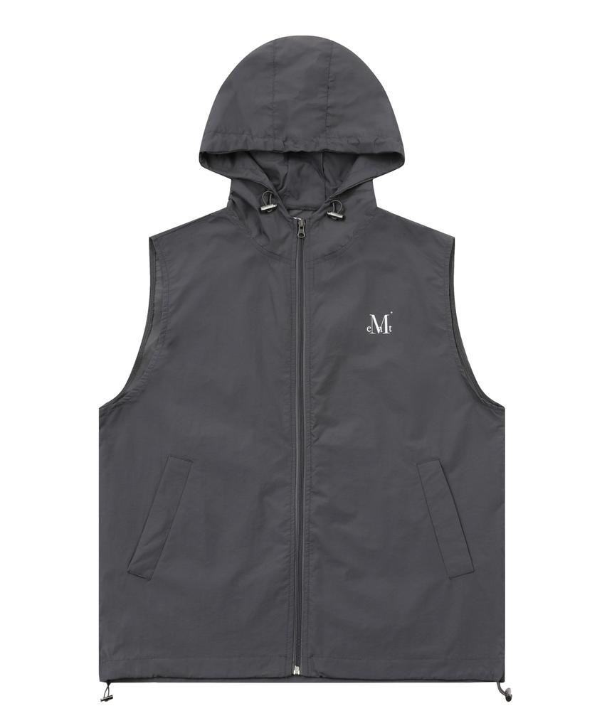 Mucent Tech Nylon Hooded Vest Sleeveless Anorak Windbreaker Vest (Black, Charcoal)