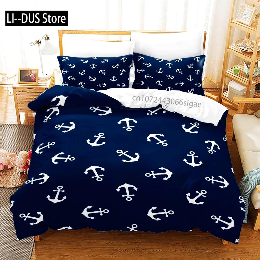 Marine Anchor Pattern Duvet Cover Set Fashion Bedding Set Ultra Soft Quilt Cover And Pillowcases For Kids Teens Boys Bedroom