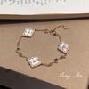 Vintage French Palace Style Peach Gold Plated Four-Leaf Clover Necklace Bracelet Ring Earring Set Women