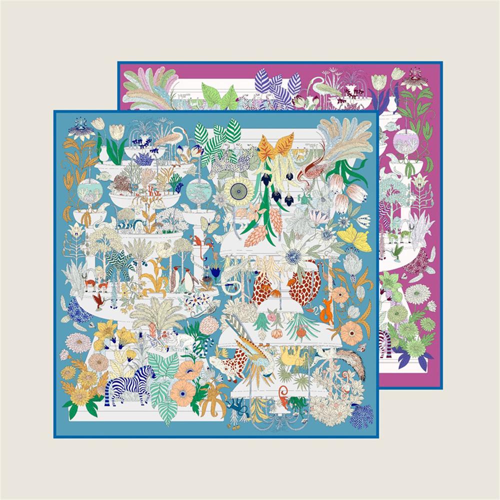 Brand Silk Scarves Animals Printed Twill Silk Scarf Women Shawls Luxury Design Hijab Fashion Square Curled Scarf Neckerchief