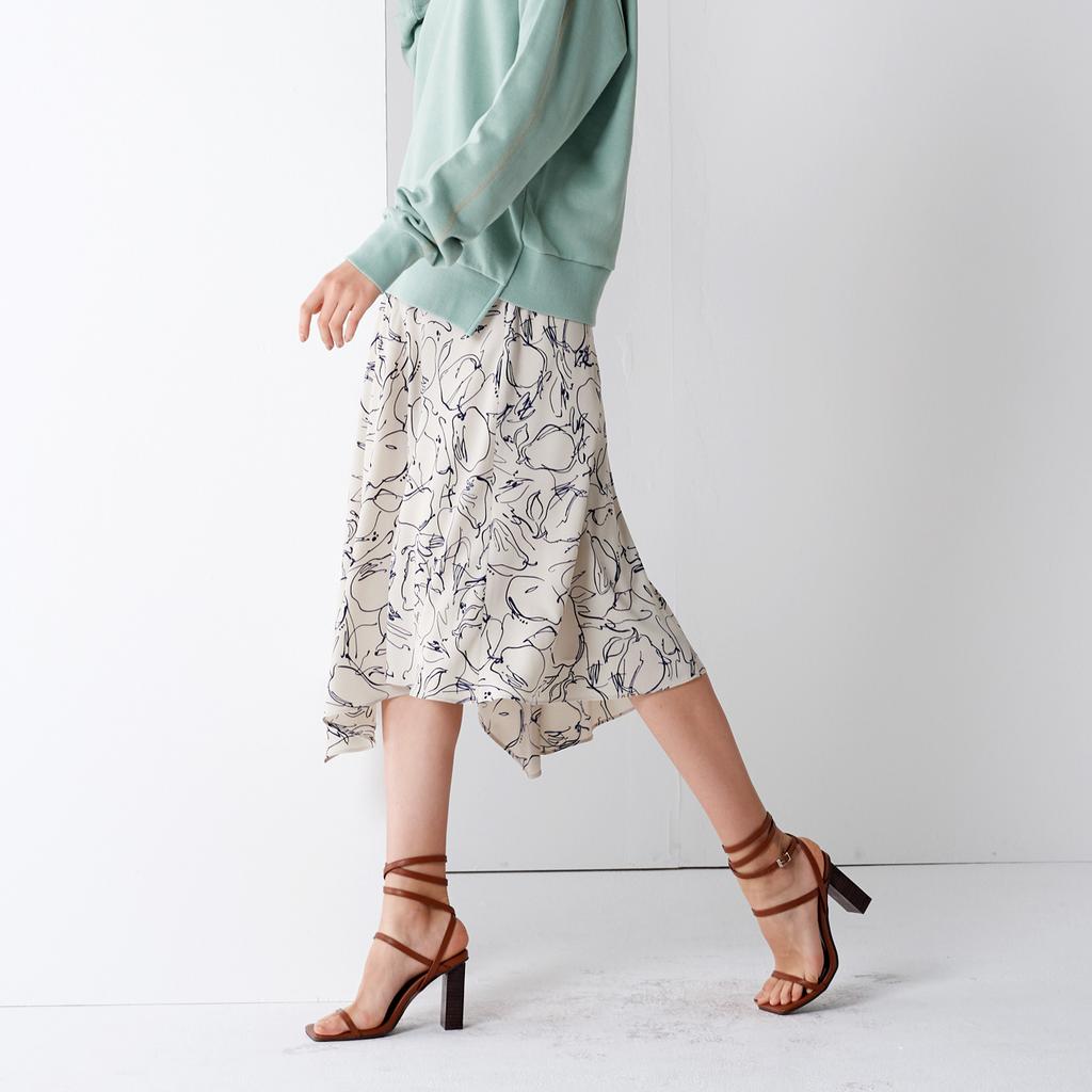 Pin Black Print Fluid Skirt Ivory