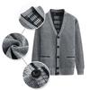 V-Neck Pockets Sweater Coat Autumn Winter Fleece Lining Solid Color Cardigan Sweater Outerwear