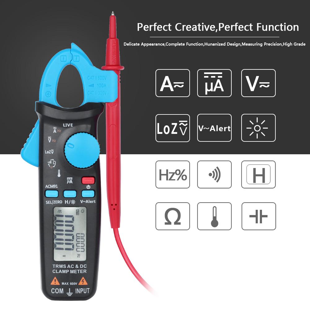 1pc Digital Clamp Multimeter AC DC Voltage Current Resistance Temperature Tester 6000Count
