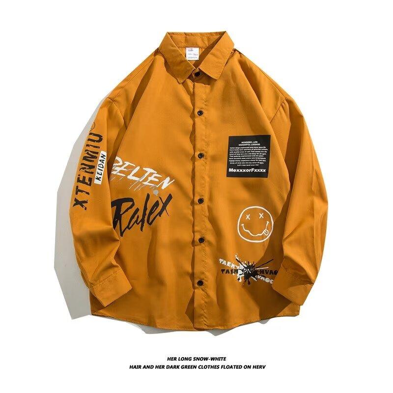 

2024 Весна и осень рубашка с длинным рукавом японский стиль Гонконг Ins свободная рубашка мужская летняя модная универсальная повседневная куртка 3XL