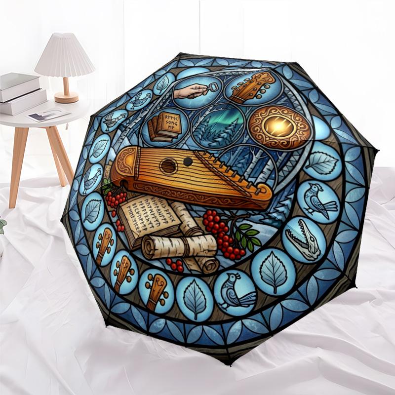 Music Nature Harmony Pattern Umbrella, Portable and Foldable Design, 8 Ribs, a Casual Accessory for Halloween, Christmas, and Birthday Gifts.