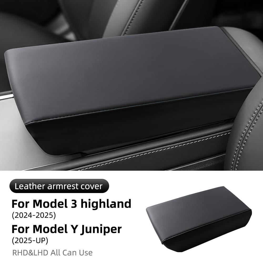 Leather Armrest Box Protective ABS Cover For Tesla Model Y Juniper 2025-2020 Model 3 Highland 2025-2018 Arm Rest Lid Accessories