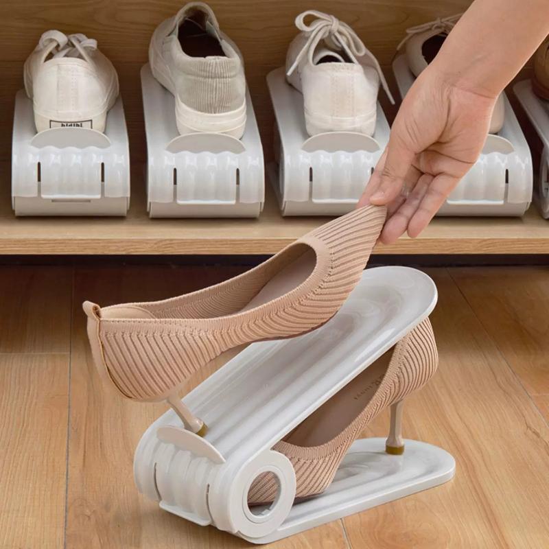 Adjustable Plastic Double Layer Shoe Rack Space Saver Shoe Organizer for Entryway Closet Apartment Small Space