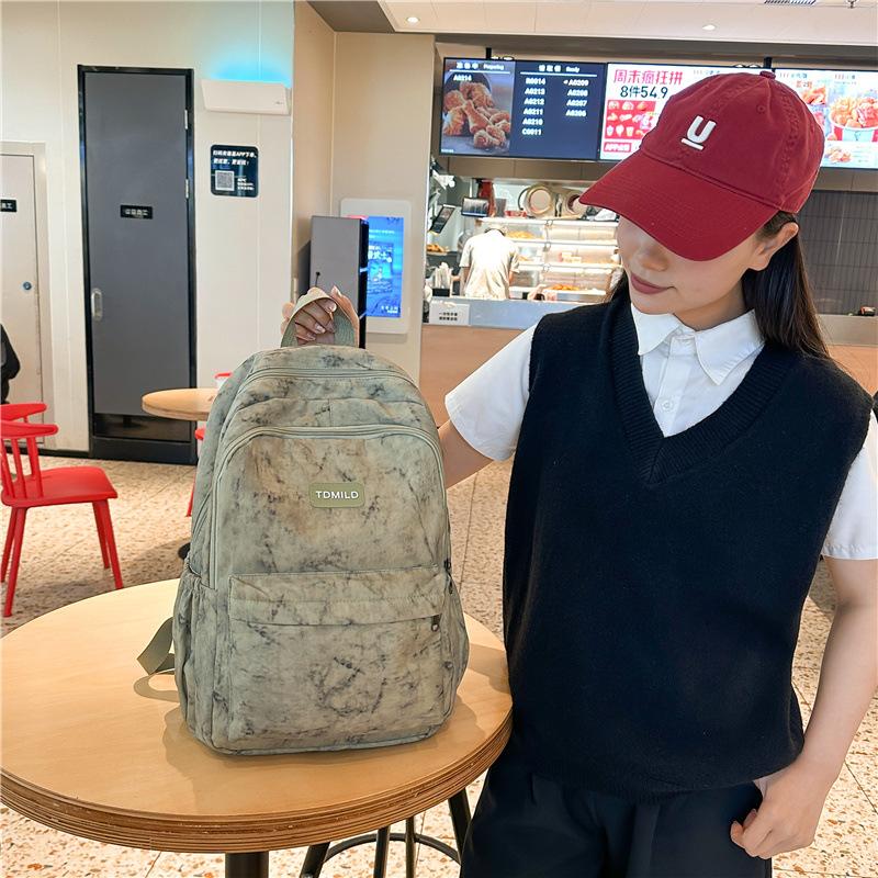 High Value Schoolbag Female Niche Design Sense Junior High School Students High School College Students Tie Dye Backpack Light Travel Backpack