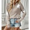 Womens Knit Sweater With Star Round Neck Long Sleeve Loose Fit Casual Office Wear