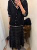 Viaplan Korean Autumn/Winter Elegant Retro Plaid Wool A-line Skirt