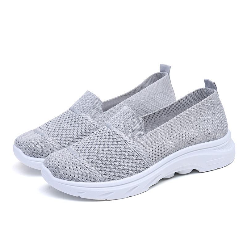 

Fashion Women s Breathable Knitted Wedge Heel Loafers Spring Summer Slip On Anti Slip Soft Sole Walking Sports Shoes 36 сірий