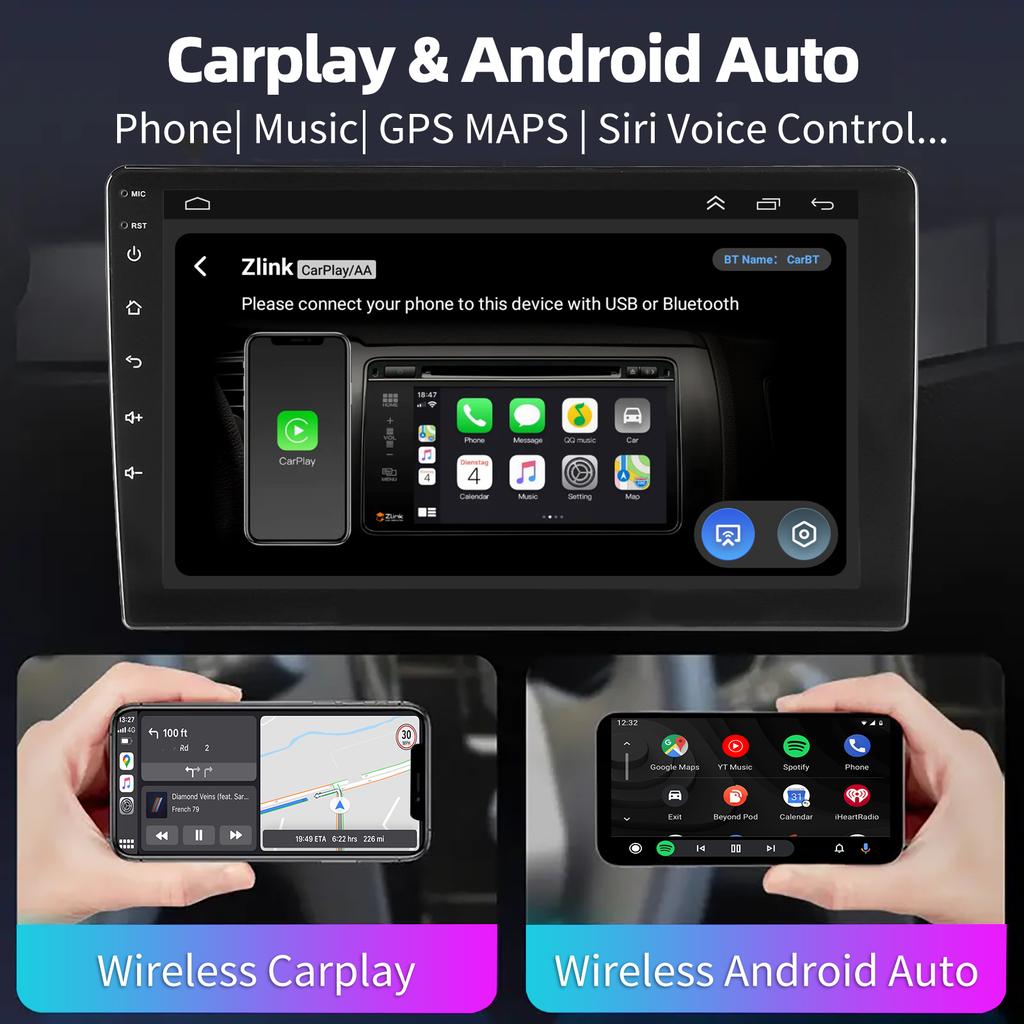 9Inch 2 DIN Car Stereo Radio Wirless Carplay Android Auto Car Stereo Bluetooth 64G GPS Navigation RDS WiFi USB FM DAB+CAM