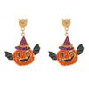 Halloween Party Earrings, Stud Top Drop Pair with Enamel Style Finish for Photo Looks, Fall Gatherings, and Dress Up