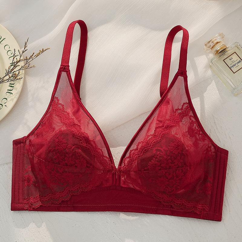 Female Thin Small Chest Bra Upper Support Gathering No Steel Ring Bra No Sponge Ultra-thin Bra Big Chest Small Chest