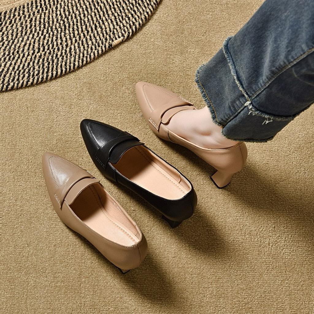 Pointed High Heels Women's Autumn Shallow Mouth Commuter Work Shoes Two Kinds of High Cowhide Women's Single Shoes