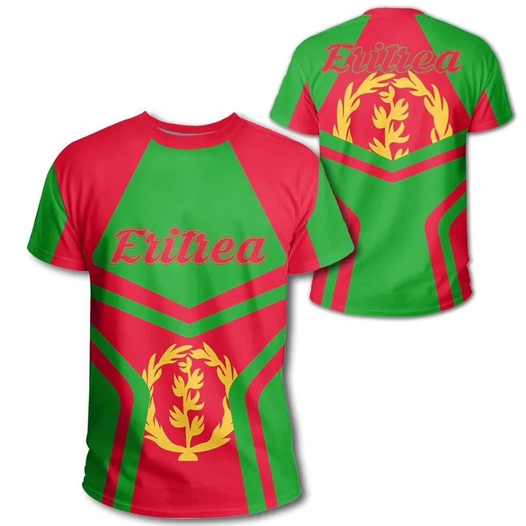 Sommer-T-Shirts mit Rundhalsausschnitt und 3D-Aufdruck der eritreischen Flagge, modisch, lässig, kurzärmelig, für Kinder und Jungen