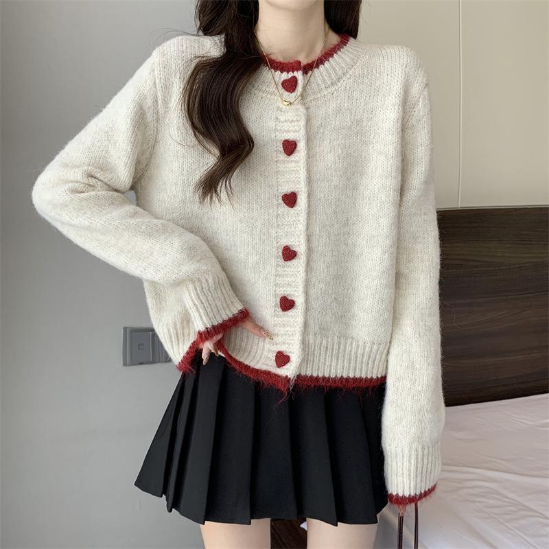 Women's Love Button Knitted Cardigan Sweater Early Autumn Sweater Soft Knitted