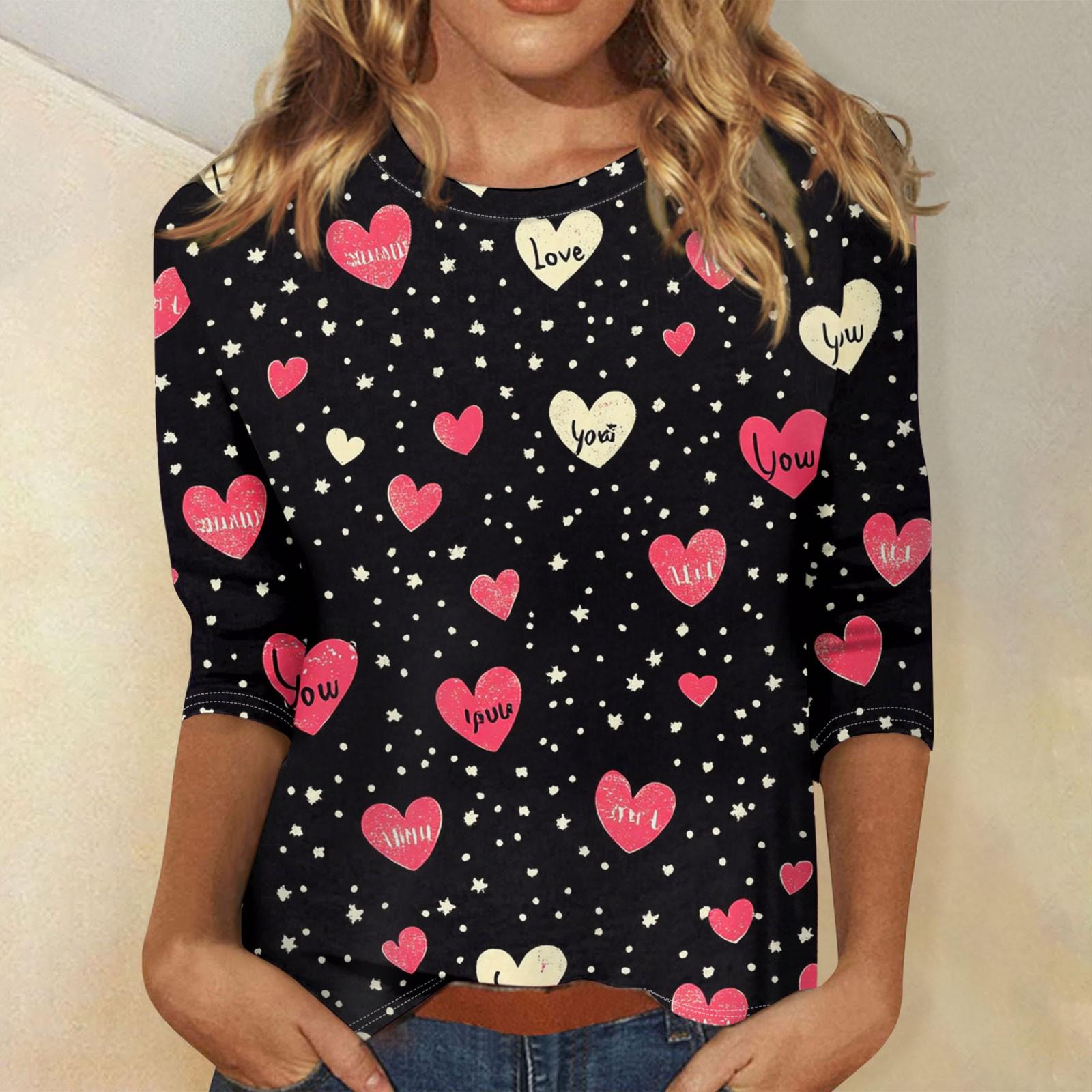 

Женские топы с рукавом три четверти, рубашка на День святого Валентина, круглая горловина, свободная повседневная рубашка XXL тёмно-синий