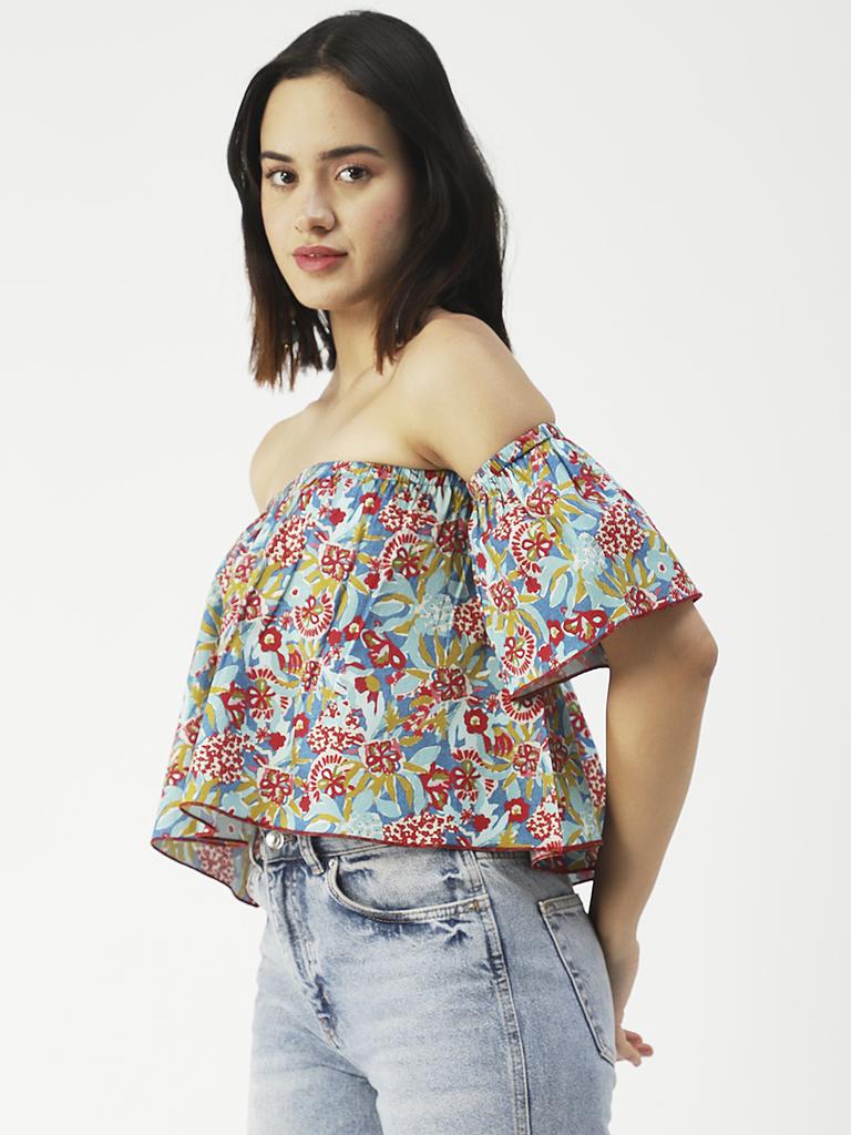 Moomaya Cotton Printed Off-Shoulder Top Summer Wear Crop Top For Women