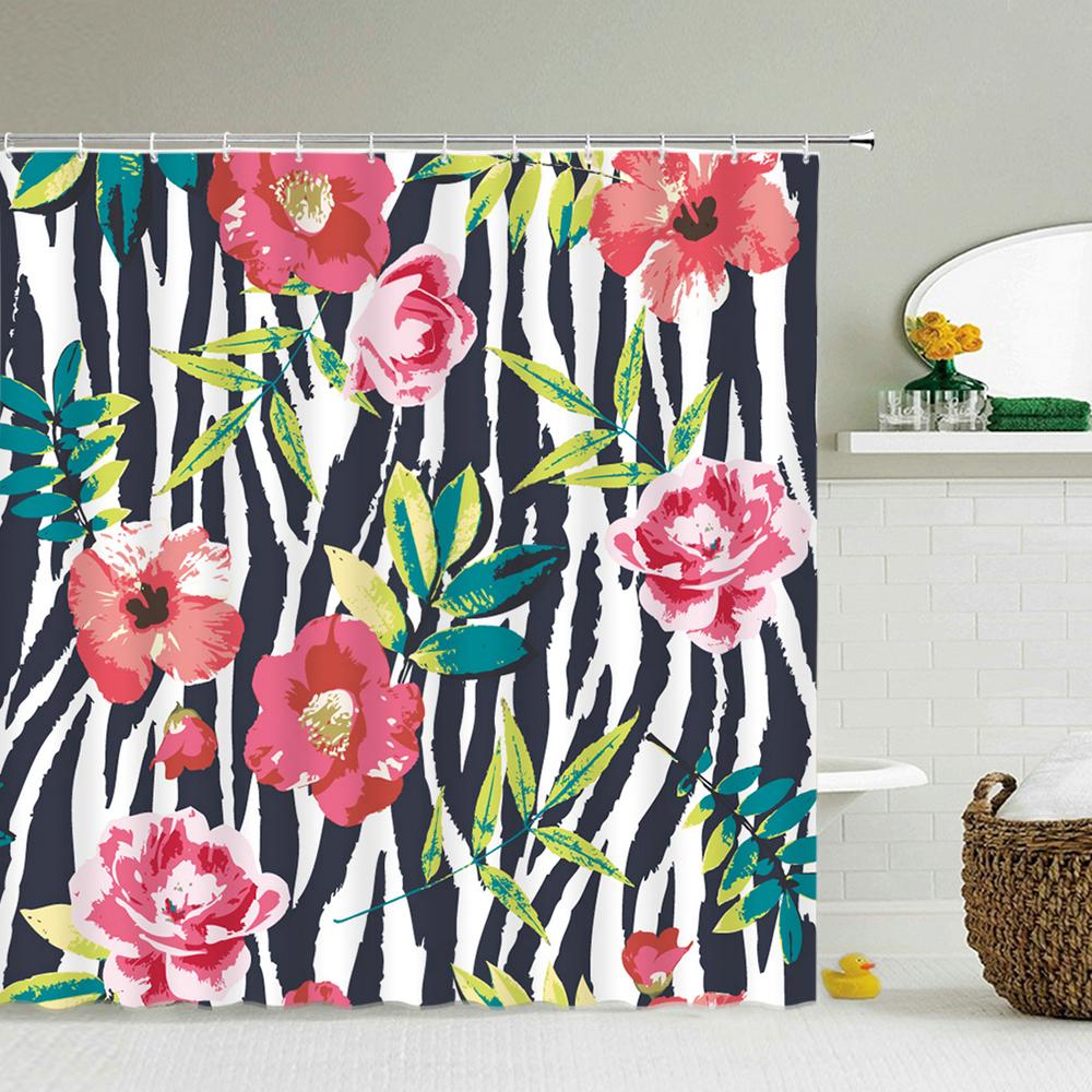 3D Flower Tulip Blossom Cactus Lavender Rose Shower Curtains Bathroom Curtain Frabic Waterproof Polyester Bath Curtain With Hook
