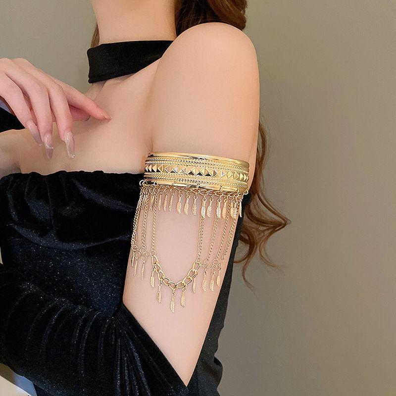 European & American Geometric Double-Layer Metal Bangle Bracelet: Exaggerated Design with Hollowed-Out Details