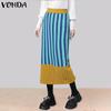 VONDA Women Elastic Waist Striped Knitted Straight Skirts