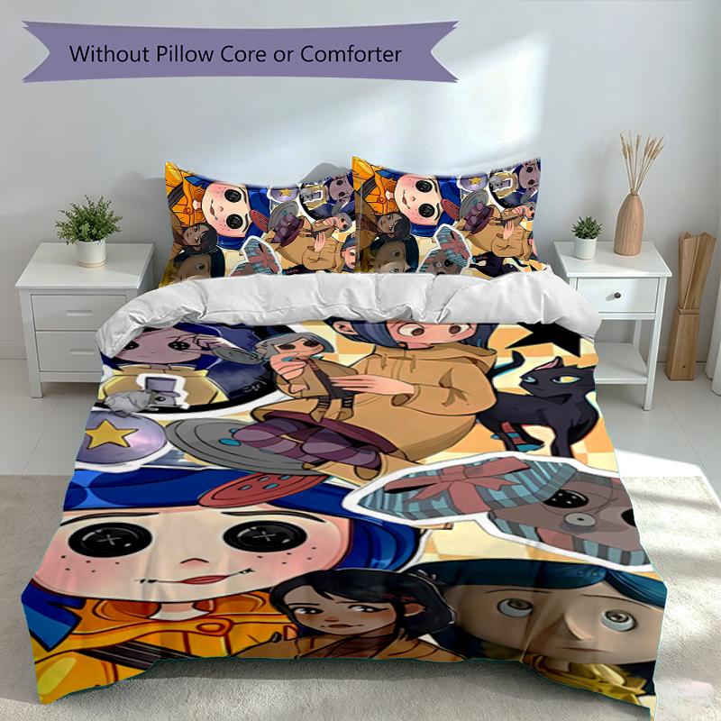 3pcs Coraline Duvet Cover Set, Includes 1 Duvet Cover and 2 Pillowcases,Skin-Friendly&Comfortable Fabric,Suitable Bedding Sets
